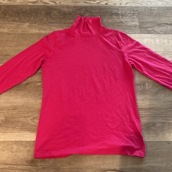 White + Warren - Hot Pink Scrunch Neck Tee - Turtleneck Long Sleeve Size M - Picture 3 of 10